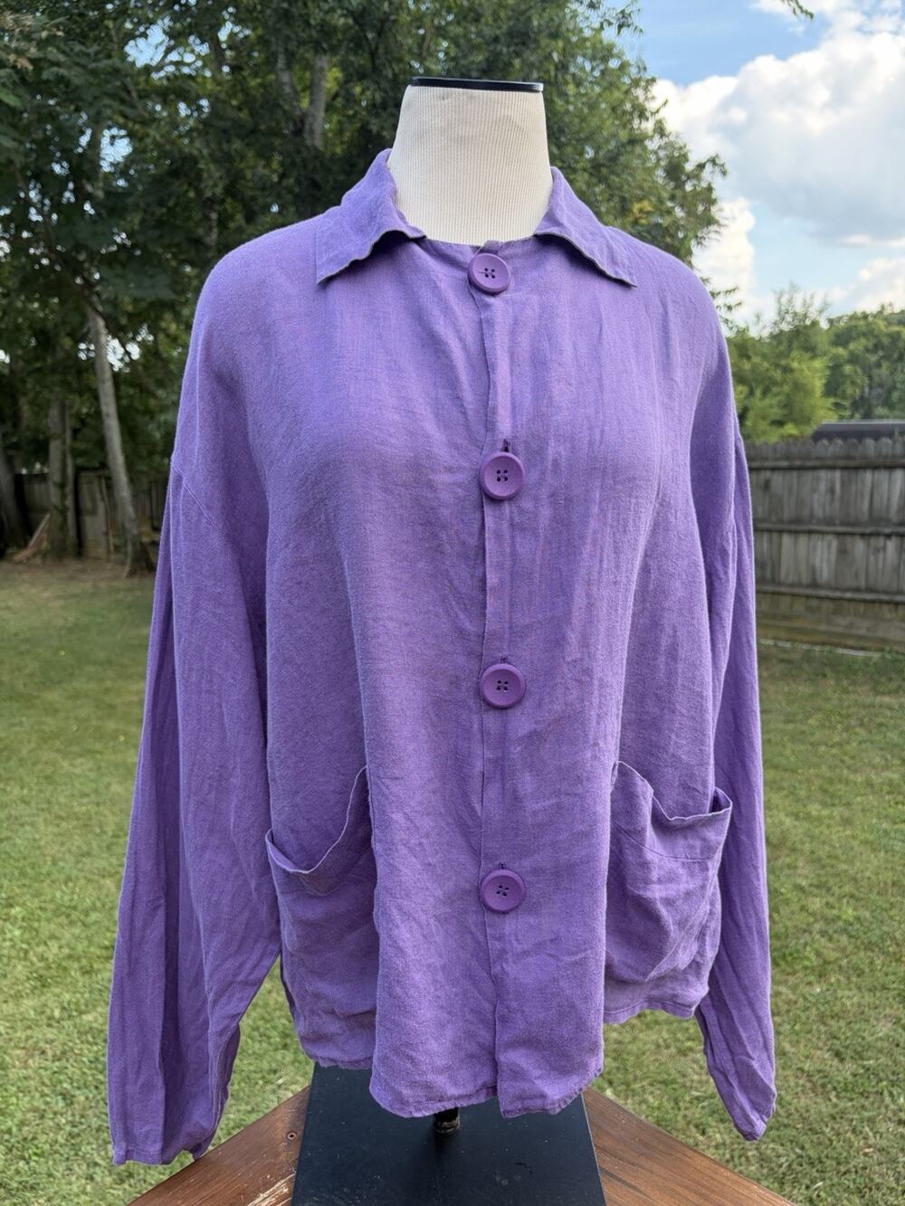 FLAX By Engelheart VTG M Oversized 100% Linen Shirt Jacket Chore Coat Lagenlook
